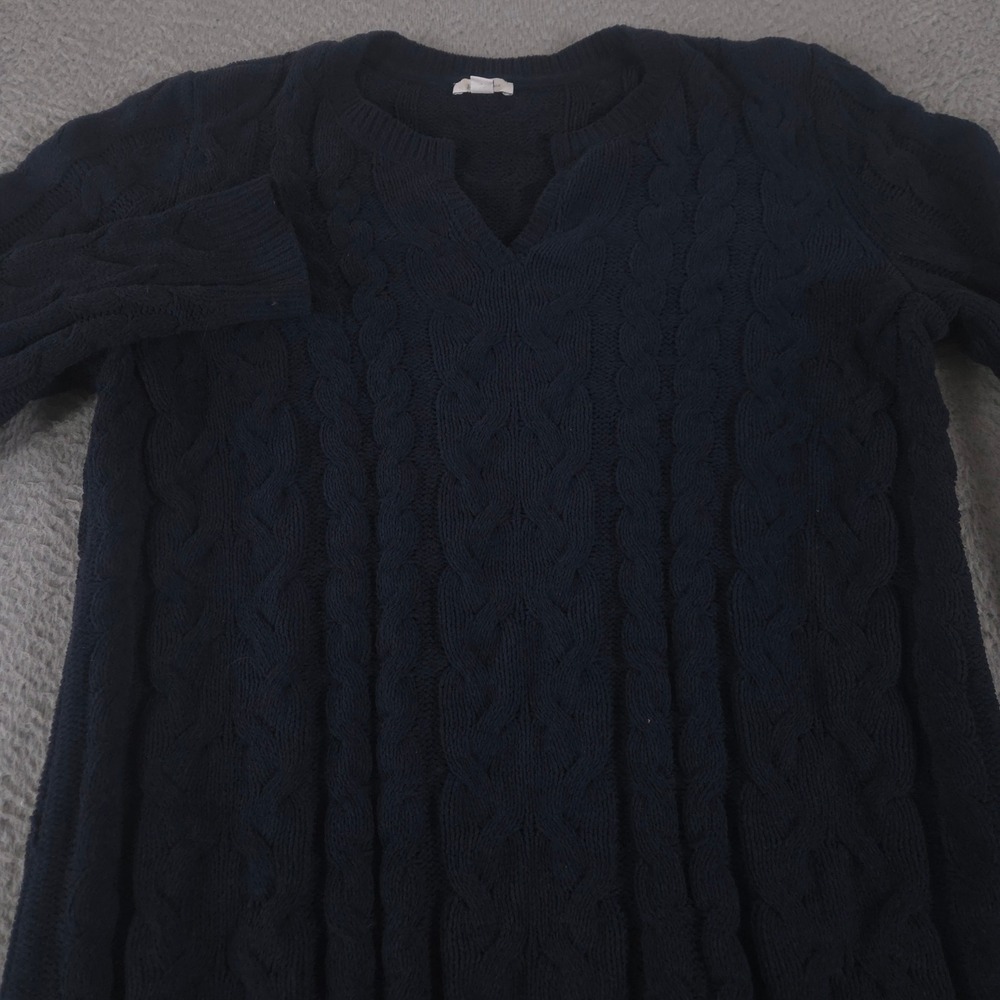 J.Jill Sweater Womens Large Navy Split‎ Neck Chenille Tunic Cable Knit Soft Cozy